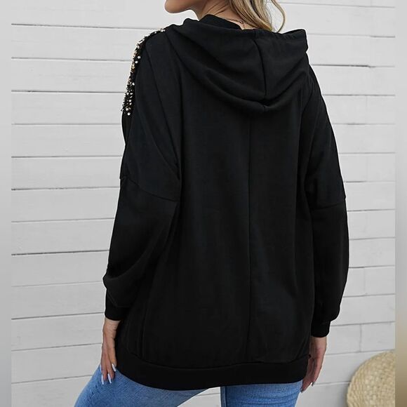 3/$30💥Bronze Sequin Chevron Hoodie sz M - Picture 13 of 14